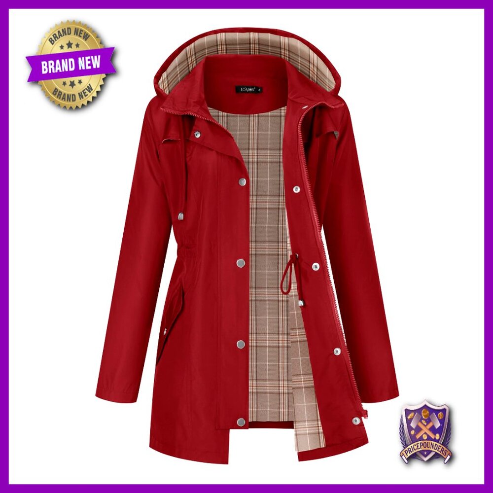 Lightweight Waterproof Rain Jacket Hooded Hiking Outdoor Trench Coat Lined